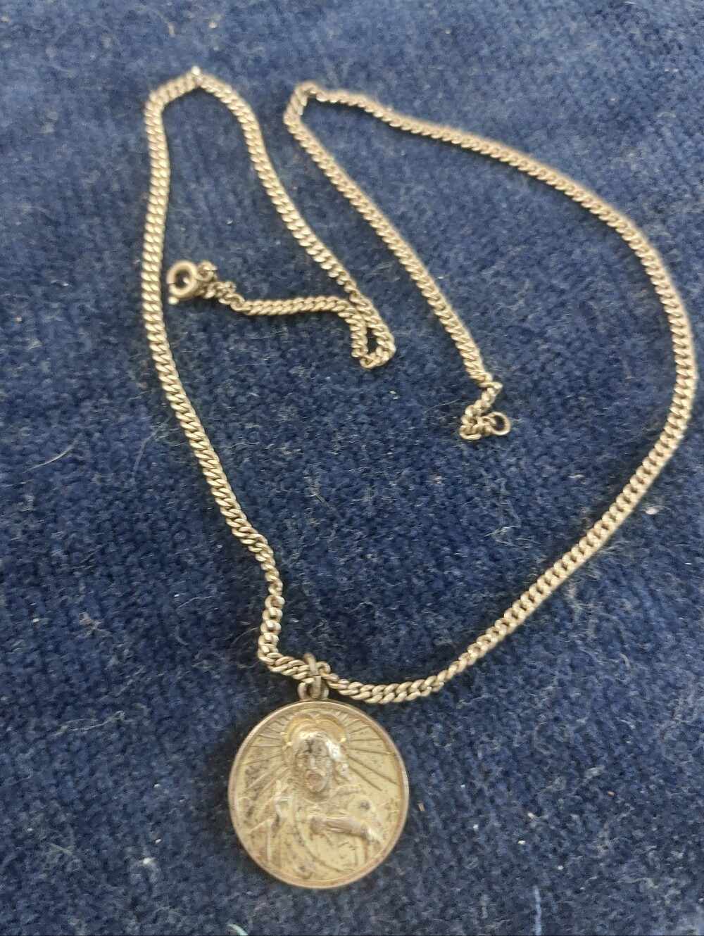 VTG Sterling Silver Sacred Heart Jesus & Madonna Scapular Medal Necklace, Unisex